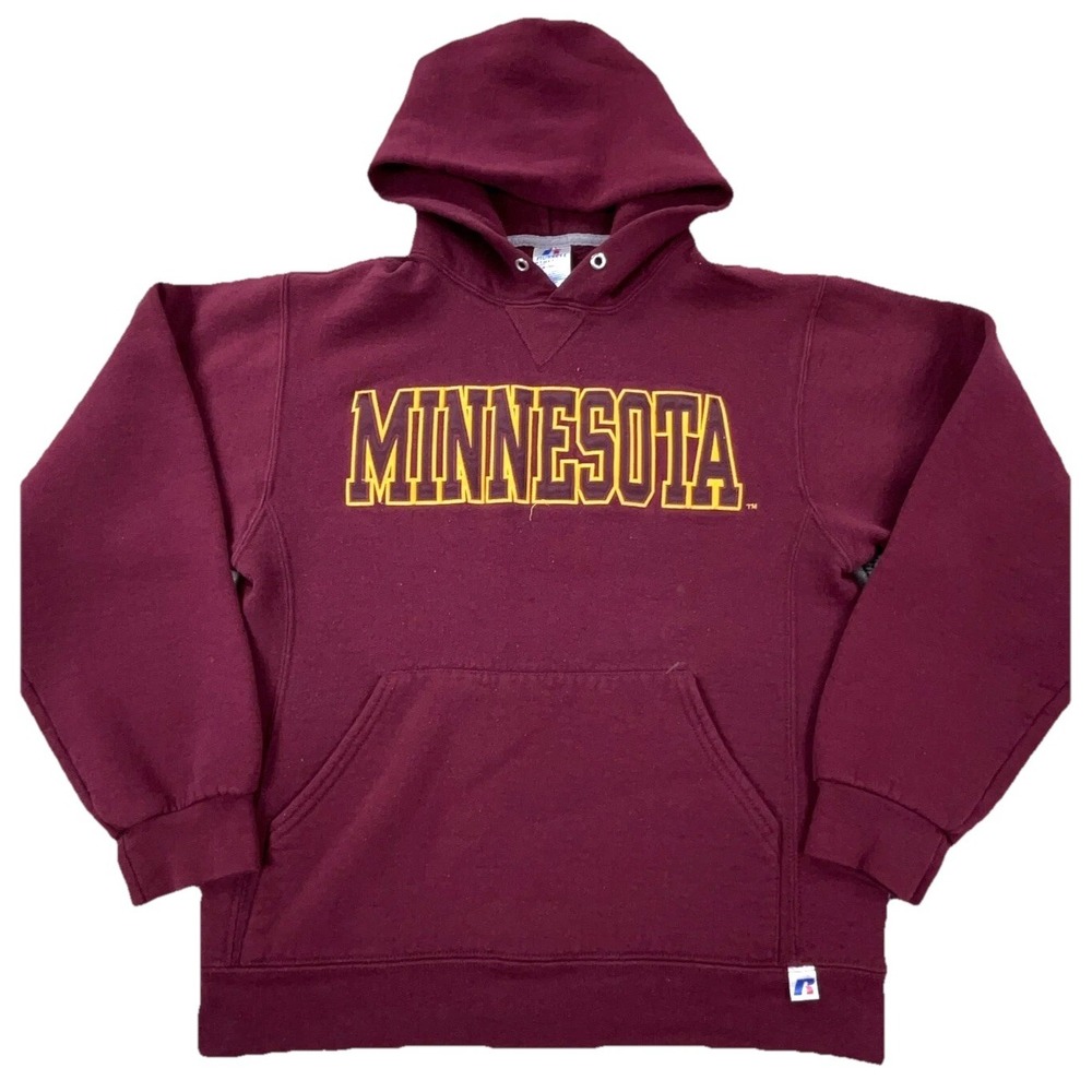 Vintage Minnesota Golden Gophers Hoodie Men Small Maroon Sweatshirt Russell Y2K